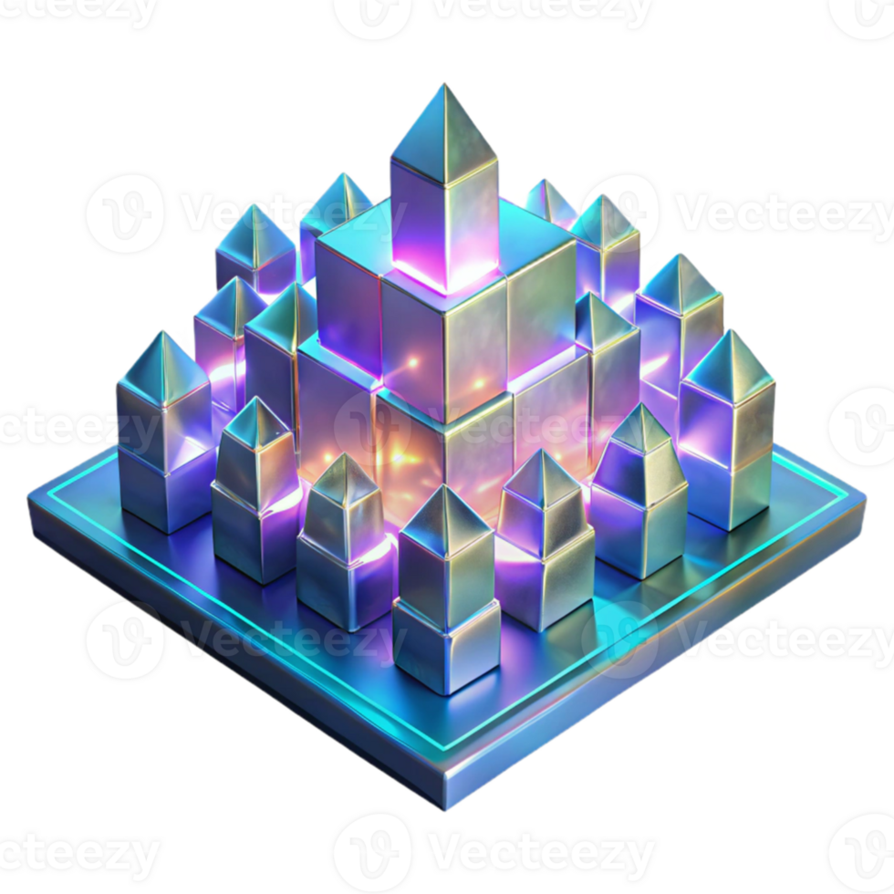 extraordinary abstract A field of shimmering, holographic pixels, shifting and transforming, illuminated by a cool, neon light, with a glitchy, digital art style original png