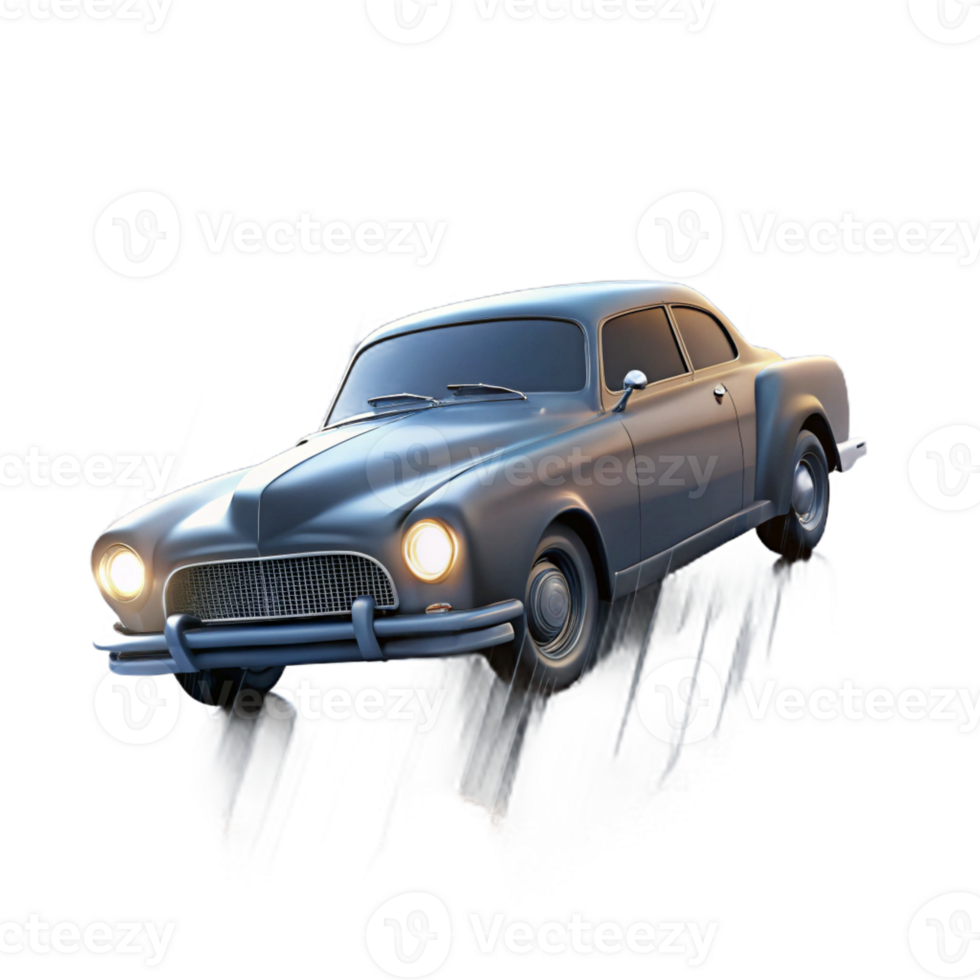 vibrant classic A vintage car speeding down a rain-soaked street, headlights cutting through the fog, dynamic noir style 4K png