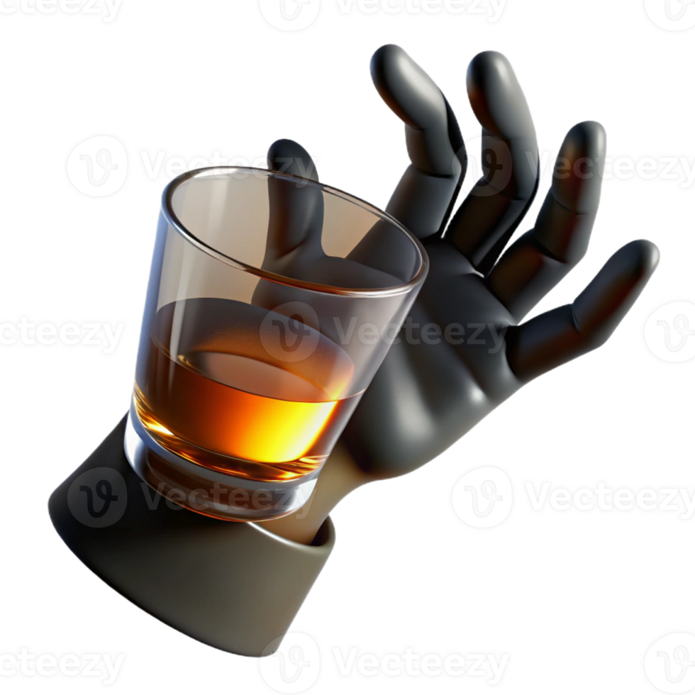 stunning modern A shadowy hand reaching for a glass of whiskey, lit from below, ominous noir style genuine png