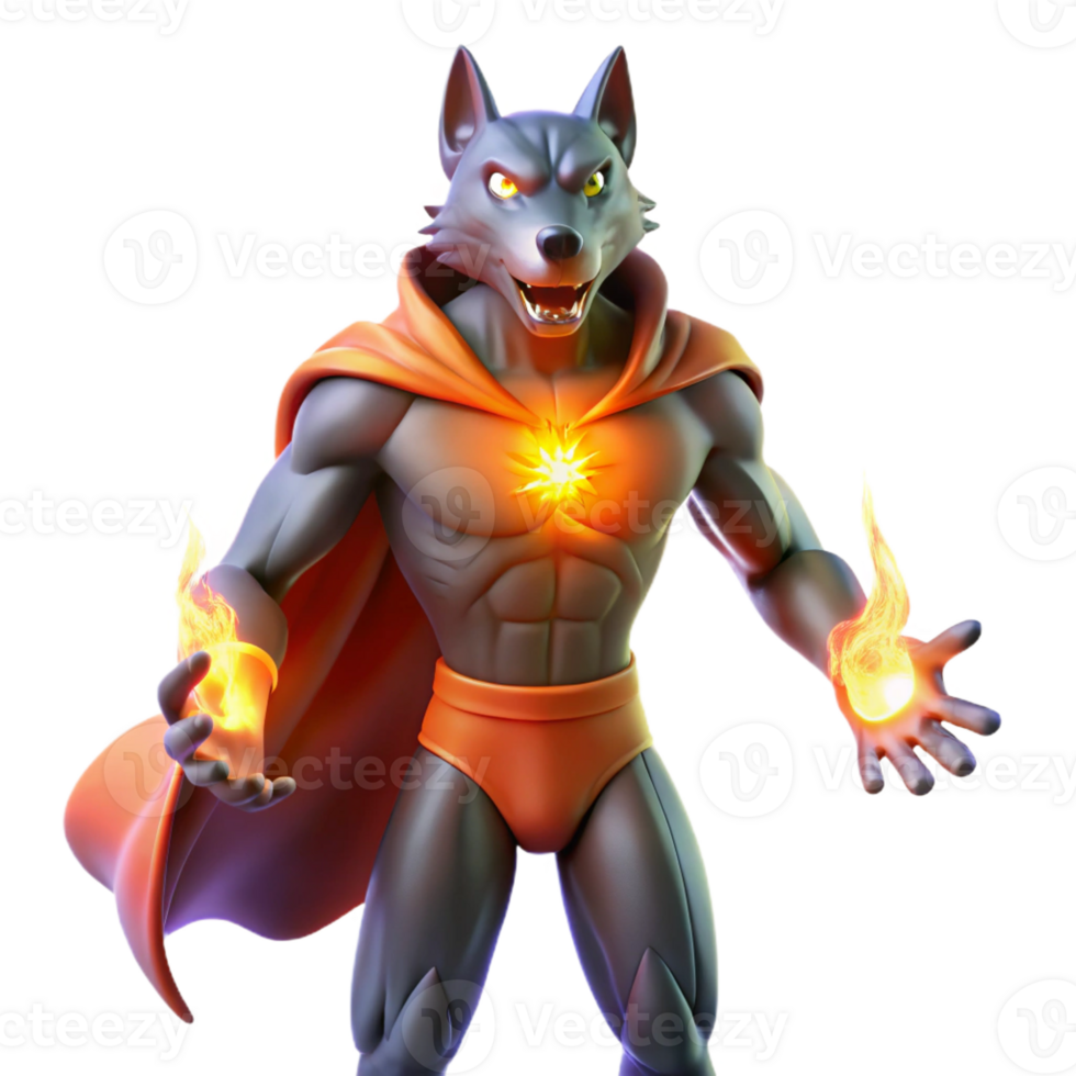extraordinary contemporary A shapeshifting superhero mid-transformation, with their body partially morphing into a wolf, lit by a flickering candlelight, in a dark, horror-inspired style authentic png