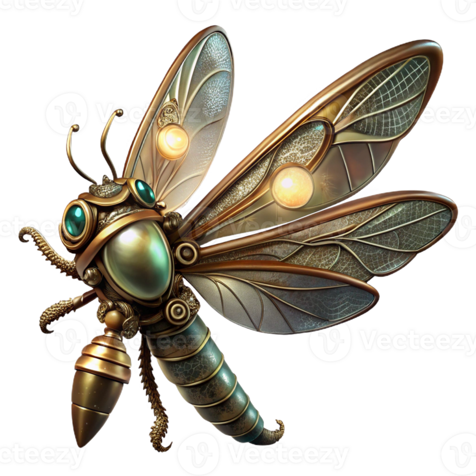 dramatic modern A steampunk inspired mechanical dragonfly with delicate, filigree wings, hovering mid-air, illuminated by a beam of moonlight. Art Nouveau style genuine png