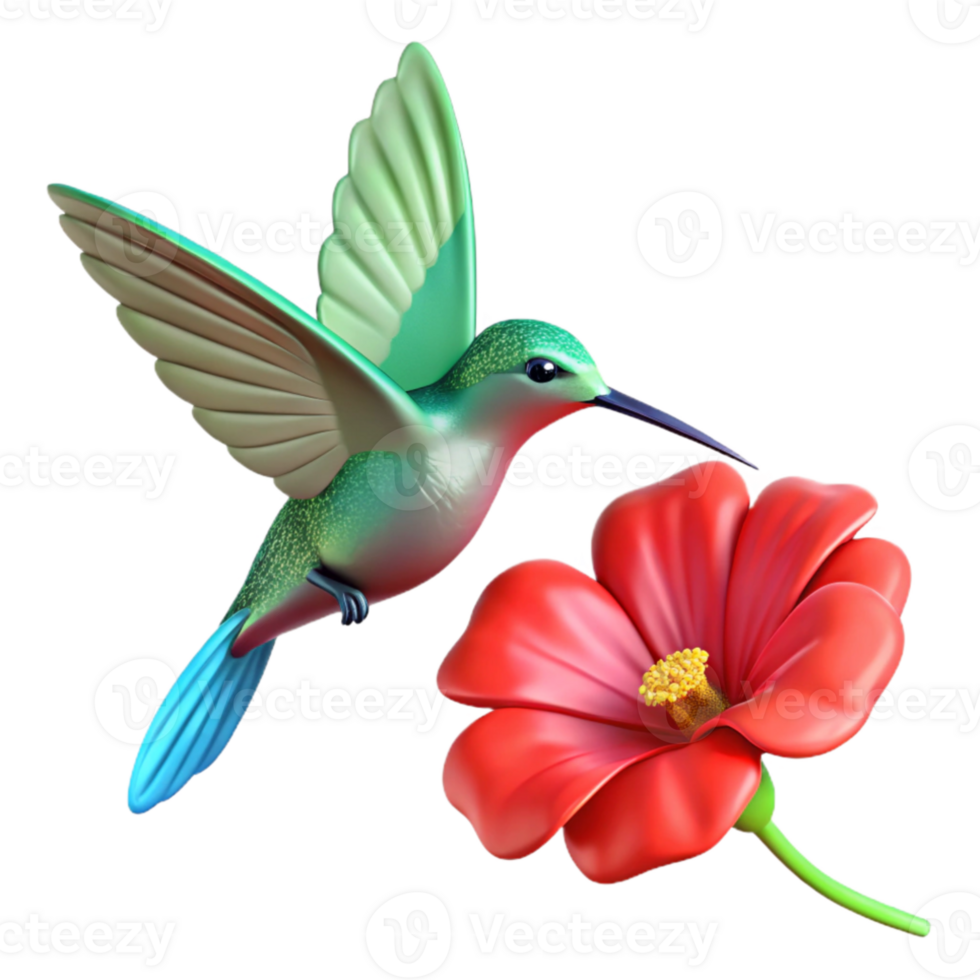 extraordinary vintage A delicate hummingbird hovering near a bright red flower, macro photography, with a shallow depth of field premium png