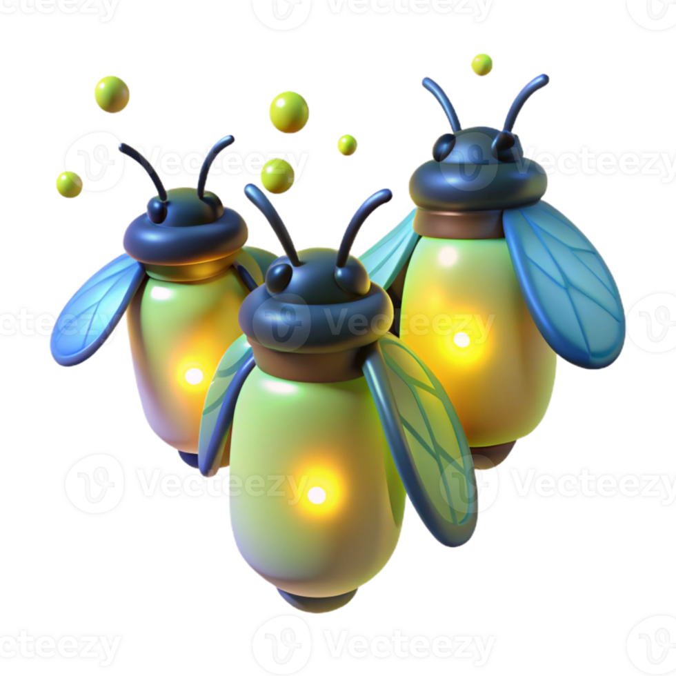 dramatic artistic A group of fireflies glowing in the dark forest, with bioluminescent light and a magical atmosphere detailed png