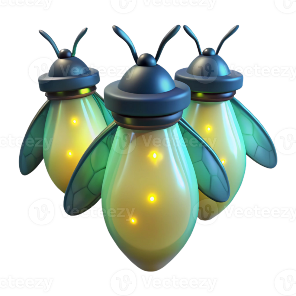 elegant rustic A group of fireflies glowing in the dark forest, with bioluminescent light and a magical atmosphere detailed png