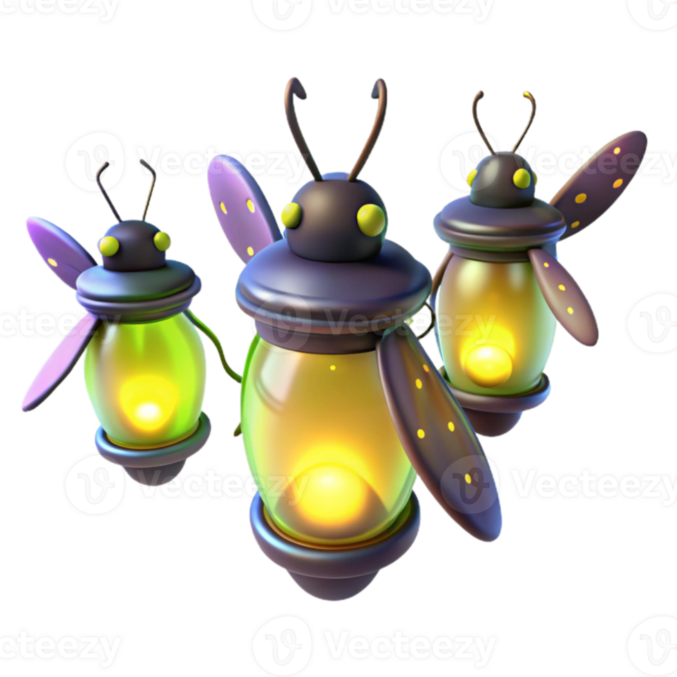 wonderful modern A group of fireflies glowing in the dark forest, with bioluminescent light and a magical atmosphere high quality png