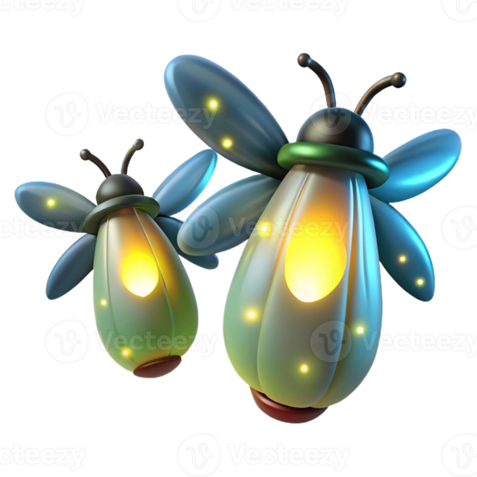 wonderful vintage A group of fireflies glowing in the dark forest, with bioluminescent light and a magical atmosphere original png