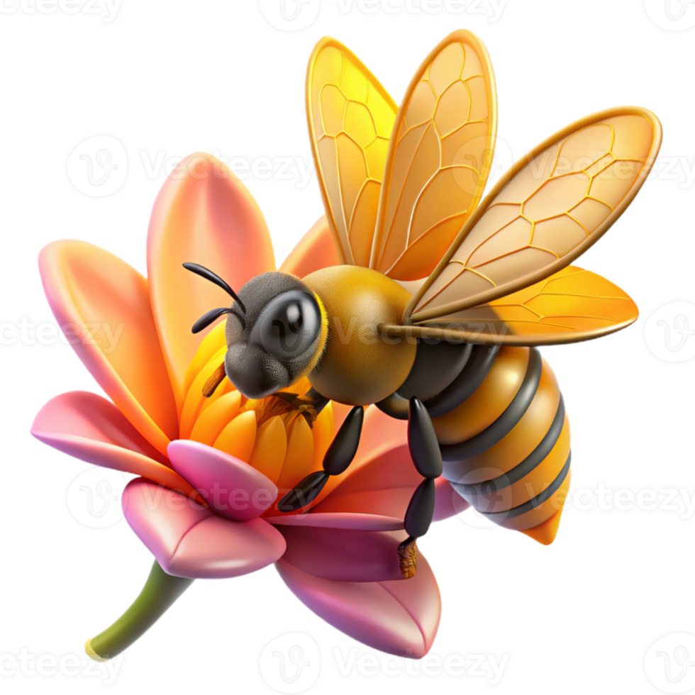 impressive vintage A close-up of a bee collecting pollen from a flower, macro photography, with vibrant colors and sharp focus genuine png