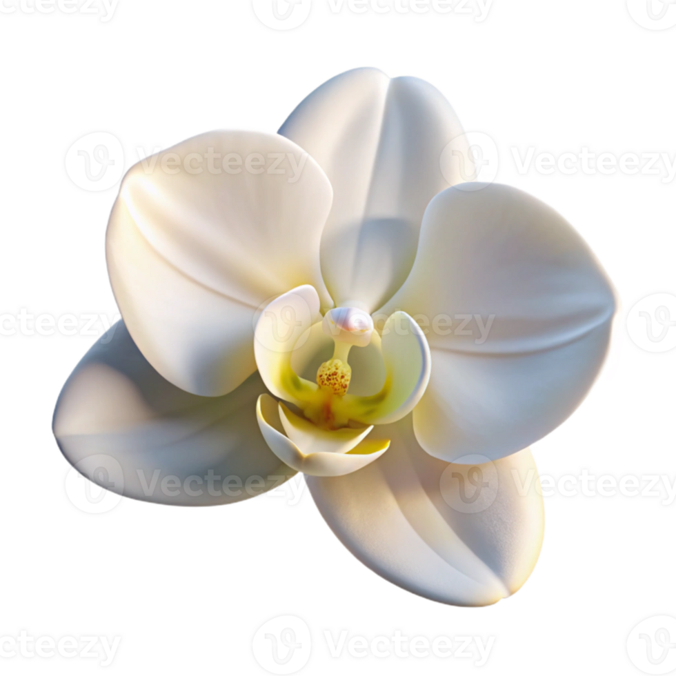 vibrant artistic A single, perfect white orchid, backlit by a soft light, with delicate details and a pure white background exclusive png