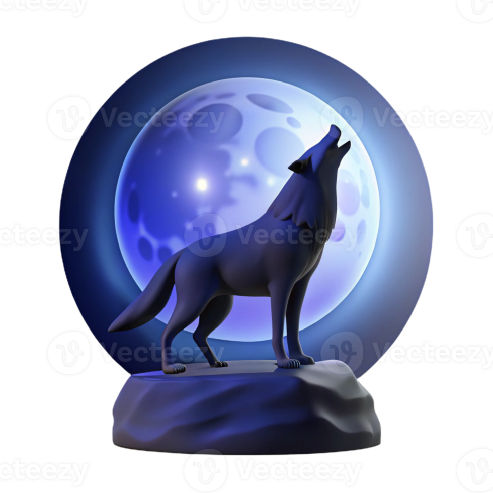 dramatic artistic A lone wolf howling at the moon, silhouetted against a dark blue sky, with a mystical atmosphere 4K png