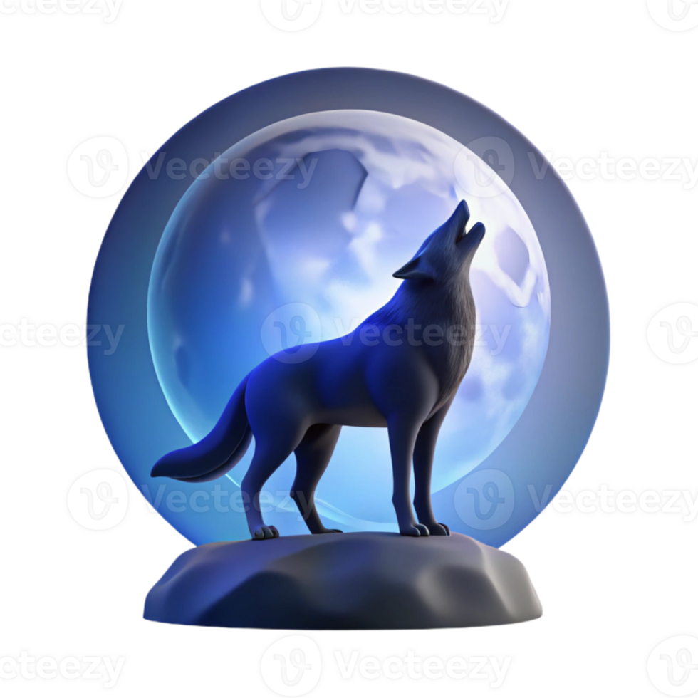 magnificent vintage A lone wolf howling at the moon, silhouetted against a dark blue sky, with a mystical atmosphere authentic png