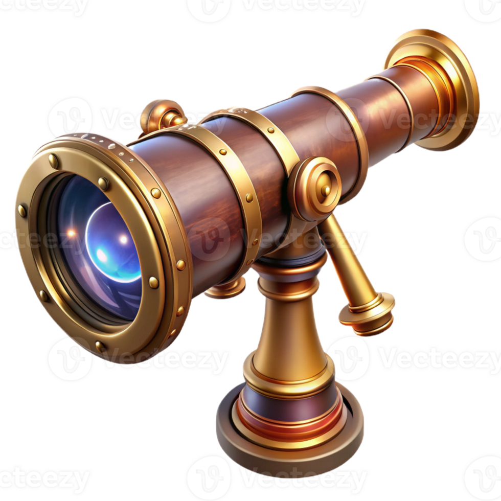 stunning creative A steampunk telescope with intricate brass and copper detailing, pointed towards a distant nebula, illuminated by starlight. Victorian Era style exclusive png