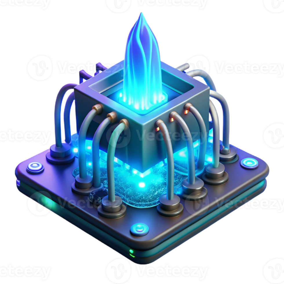 impressive traditional A levitating motherboard, pulsing with neon blue energy, wires cascading like waterfalls, soft ethereal lighting, cyberpunk style high resolution png