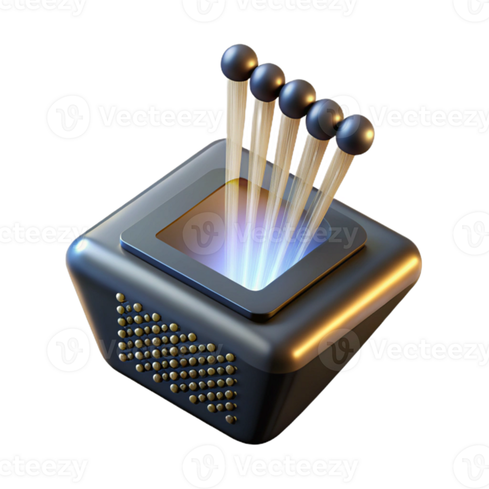 vibrant traditional A single, levitating microchip emitting binary code as beams of light, dramatic chiaroscuro lighting, photorealistic style high resolution png