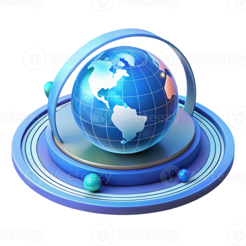 wonderful abstract A holographic projection of the Earth rotating slowly, surrounded by complex data visualizations, cool blue lighting, futuristic minimalist style high quality png