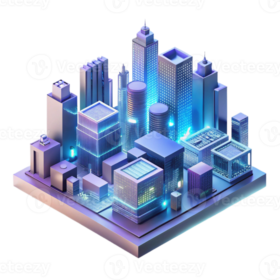 beautiful abstract A futuristic cityscape composed entirely of interconnected circuit boards and glowing data streams, cyberpunk neon lighting, isometric perspective 4K png