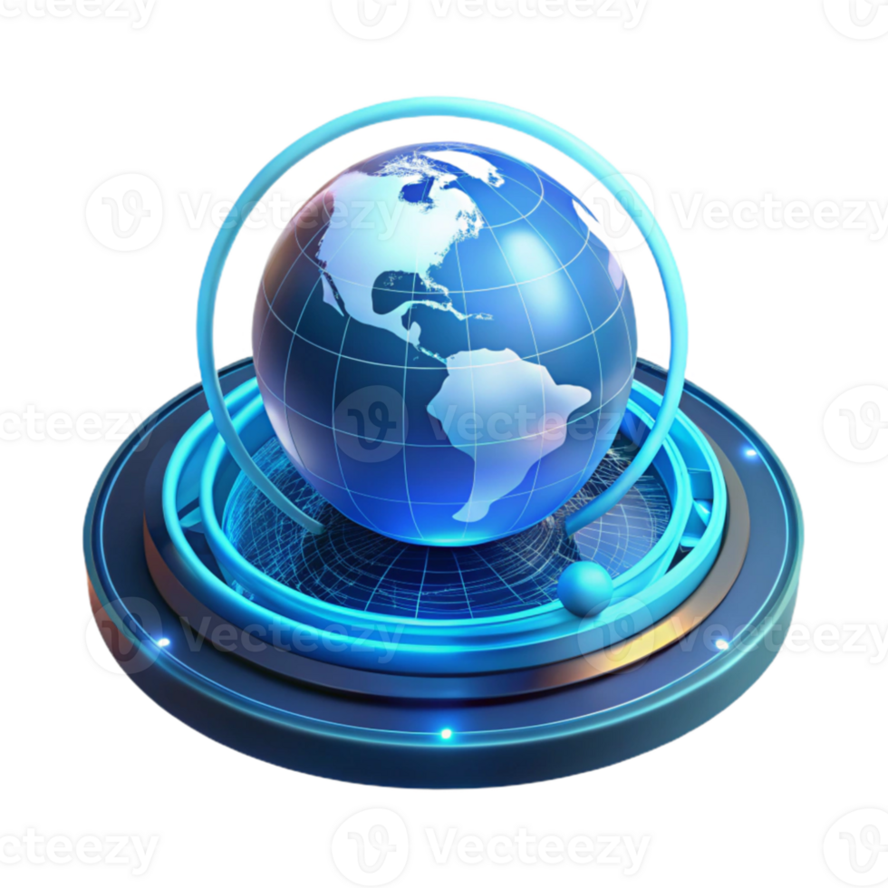 dramatic rustic A holographic projection of the Earth rotating slowly, surrounded by complex data visualizations, cool blue lighting, futuristic minimalist style authentic png