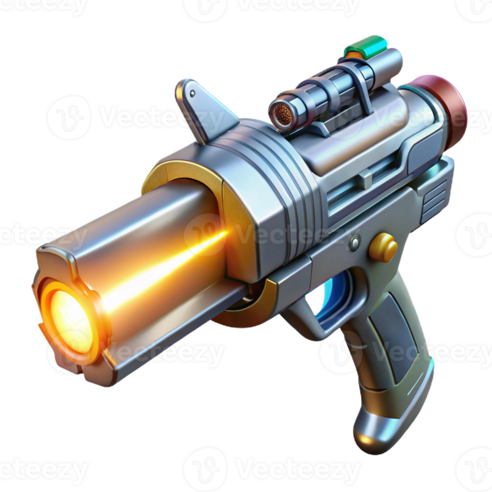 elegant modern A futuristic weapon firing a beam of energy, intricate details on the weapon's design, bright flash of light at the point of impact, sci-fi weaponry style original png