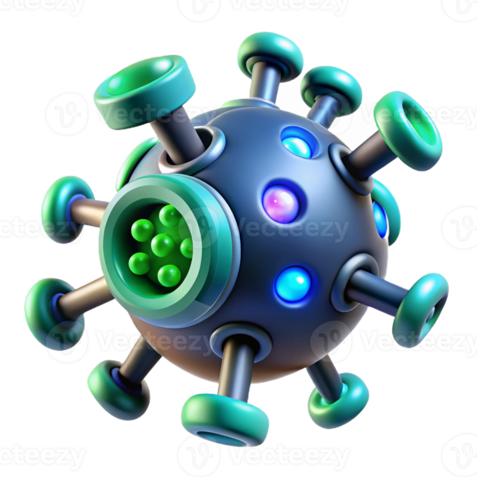 dramatic contemporary A microscopic view of a nanobot repairing damaged tissue, glowing green and blue nanites, microscopic lighting, medical technology style professional png