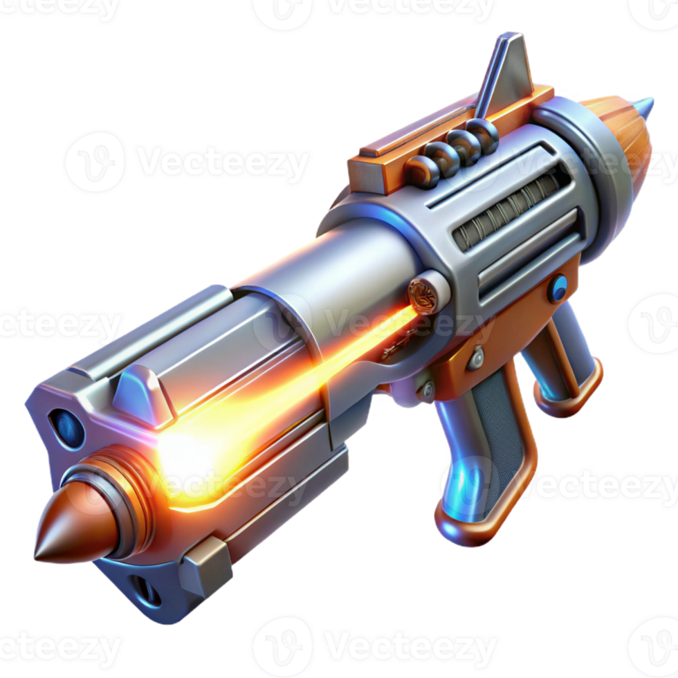 elegant contemporary A futuristic weapon firing a beam of energy, intricate details on the weapon's design, bright flash of light at the point of impact, sci-fi weaponry style high quality png
