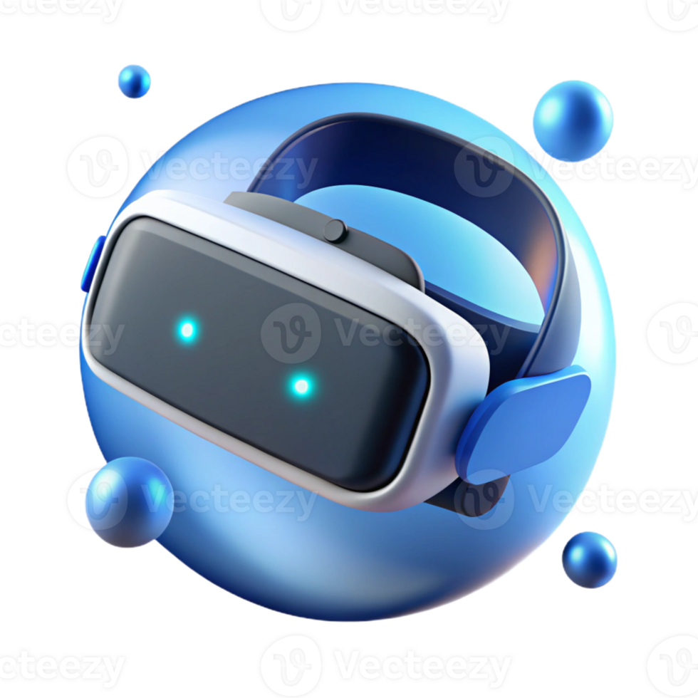 dramatic minimalist A virtual reality headset floating in mid-air, glowing blue and white lights emanating from it, soft, ambient lighting, virtual reality technology style genuine png