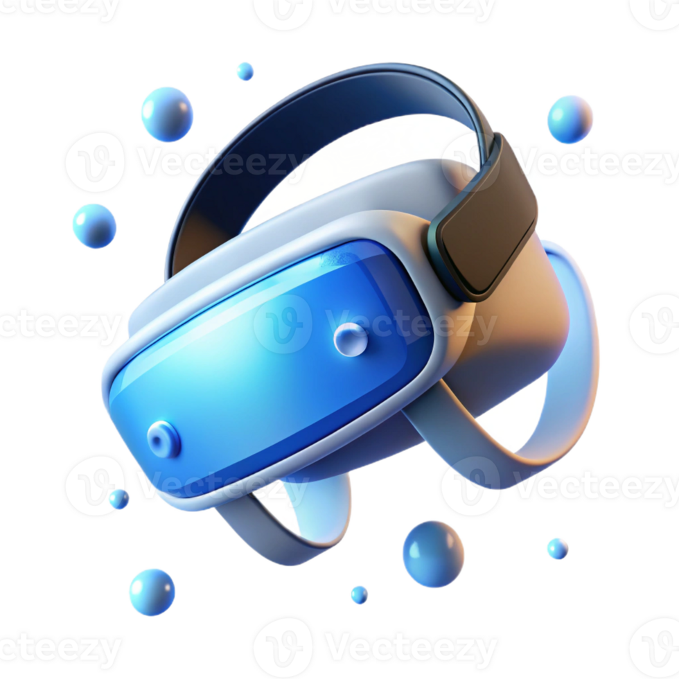 impressive minimalist A virtual reality headset floating in mid-air, glowing blue and white lights emanating from it, soft, ambient lighting, virtual reality technology style high resolution png