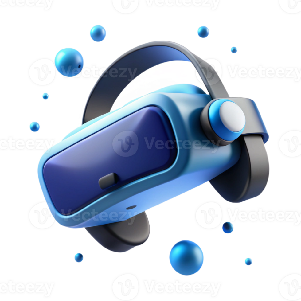magnificent minimalist A virtual reality headset floating in mid-air, glowing blue and white lights emanating from it, soft, ambient lighting, virtual reality technology style premium png