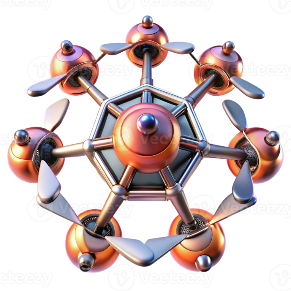 stunning traditional A swarm of autonomous drones forming a complex geometric pattern in the sky, sunset lighting, futuristic drone photography style high quality png