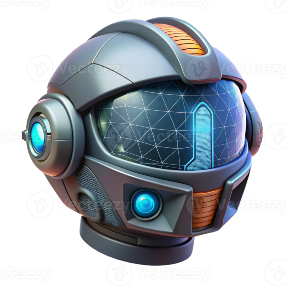 beautiful contemporary A futuristic helmet with a HUD interface displaying complex data streams, dark cyberpunk lighting, cinematic style authentic png