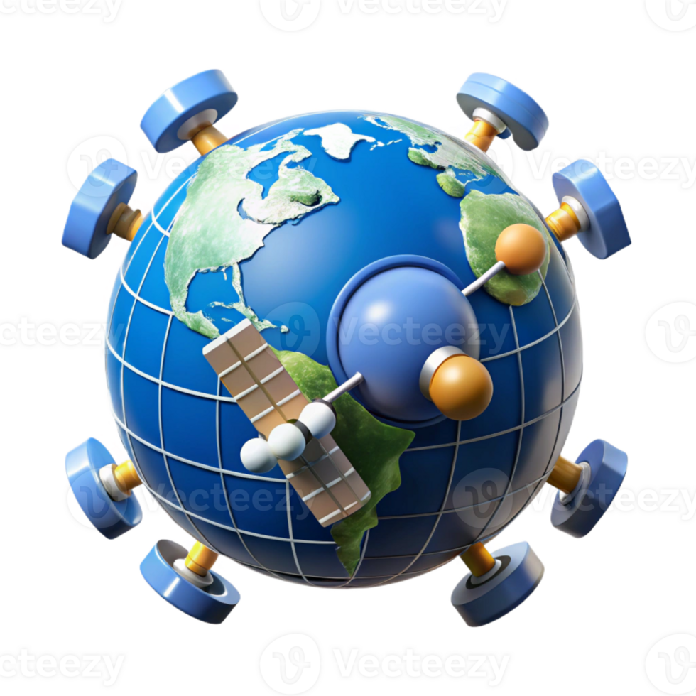 elegant rustic A network of satellites orbiting Earth, interconnected by beams of light, Earth's surface visible below, space technology style high resolution png