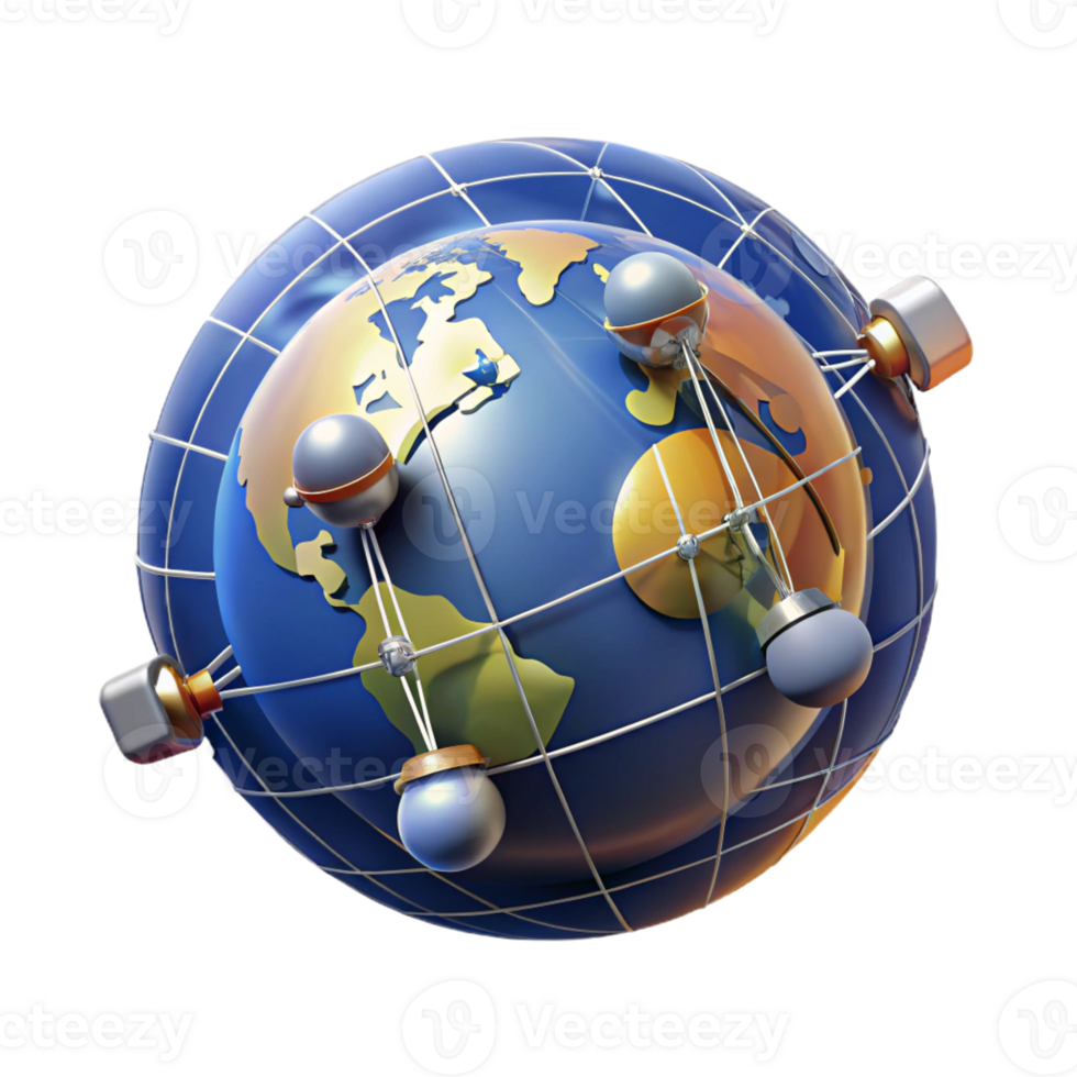extraordinary creative A network of satellites orbiting Earth, interconnected by beams of light, Earth's surface visible below, space technology style genuine png