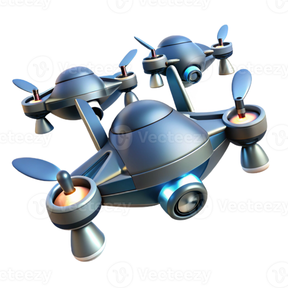 dramatic minimalist A group of drones flying in formation, sleek and aerodynamic design, dramatic spotlighting against a dark sky, drone technology style authentic png