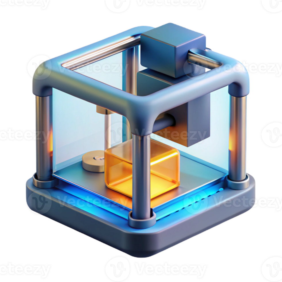 stunning minimalist A 3D printer creating a complex object, layer by layer, bright, focused lighting on the printing process, additive manufacturing style professional png