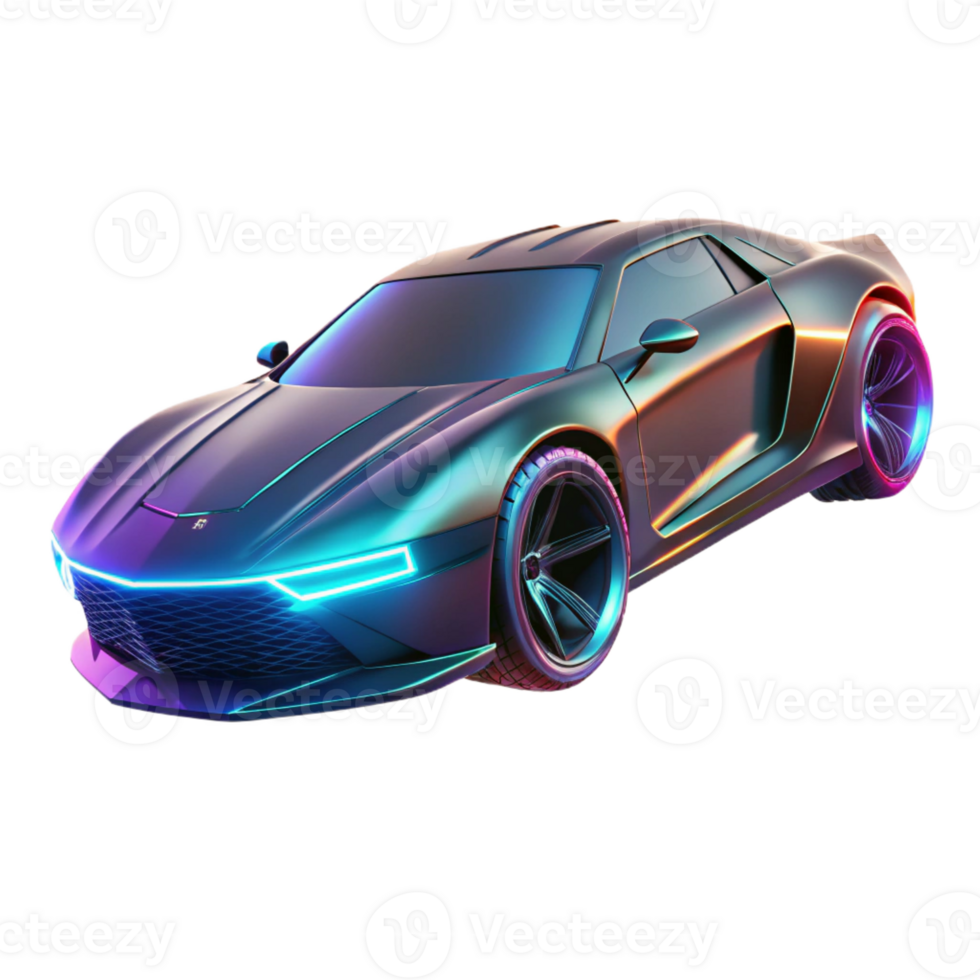 vibrant traditional A futuristic car hovering above the ground, sleek and aerodynamic design, neon underglow, cyberpunk style high resolution png