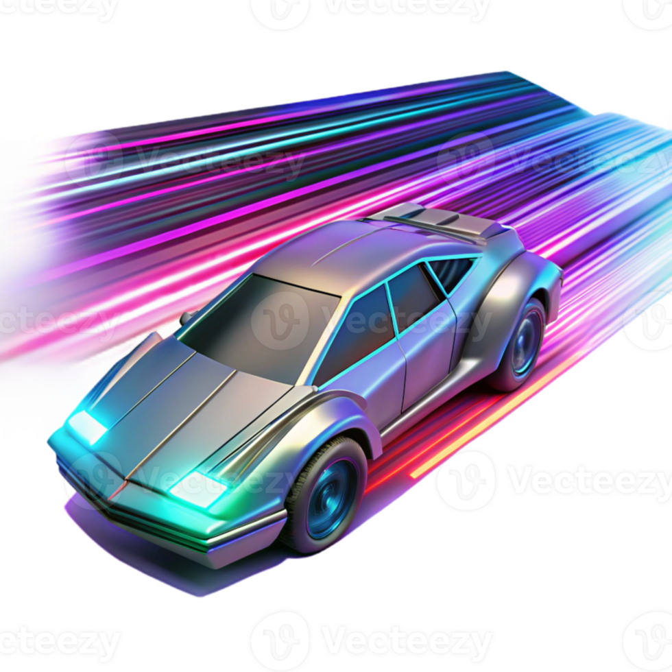 wonderful abstract A futuristic vehicle speeding through a digital landscape, vibrant neon streaks of light, cyberpunk racing game style original png