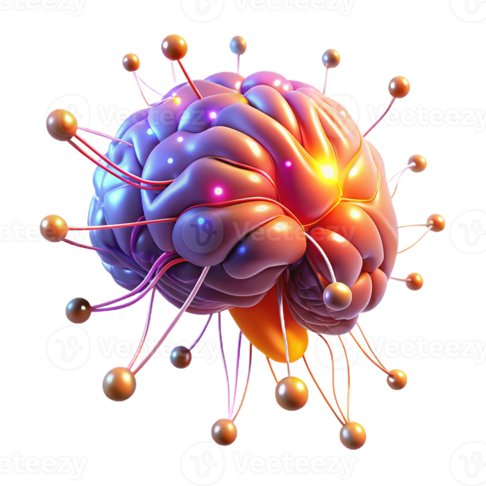 magnificent contemporary A digital representation of a human brain, interconnected neurons firing with electrical impulses, vibrant colors and dynamic lighting, neuroscience technology style detailed png