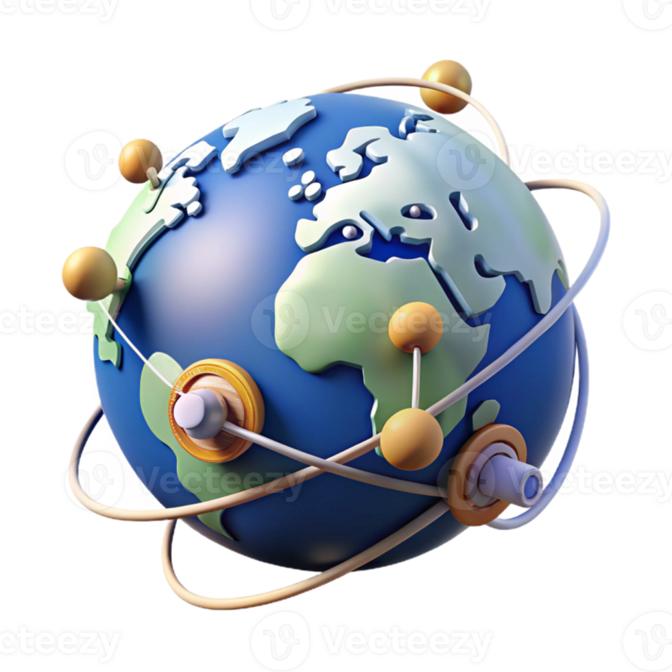 stunning abstract A network of interconnected satellites orbiting Earth, realistic space lighting, infographic style high quality png
