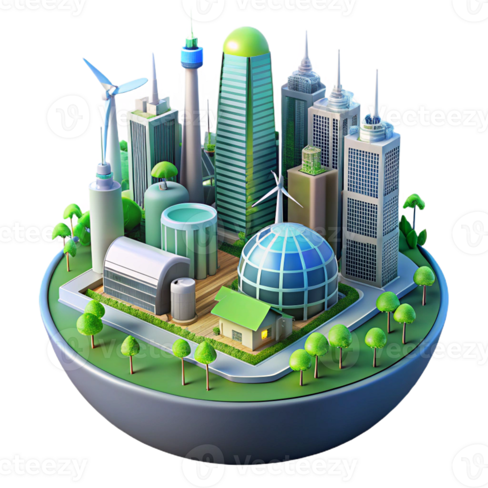 vibrant traditional A futuristic city powered by renewable energy, lush greenery and advanced architecture, bright, sunny lighting, sustainable technology style high resolution png