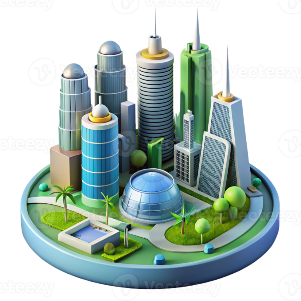 impressive minimalist A futuristic city powered by renewable energy, lush greenery and advanced architecture, bright, sunny lighting, sustainable technology style premium png