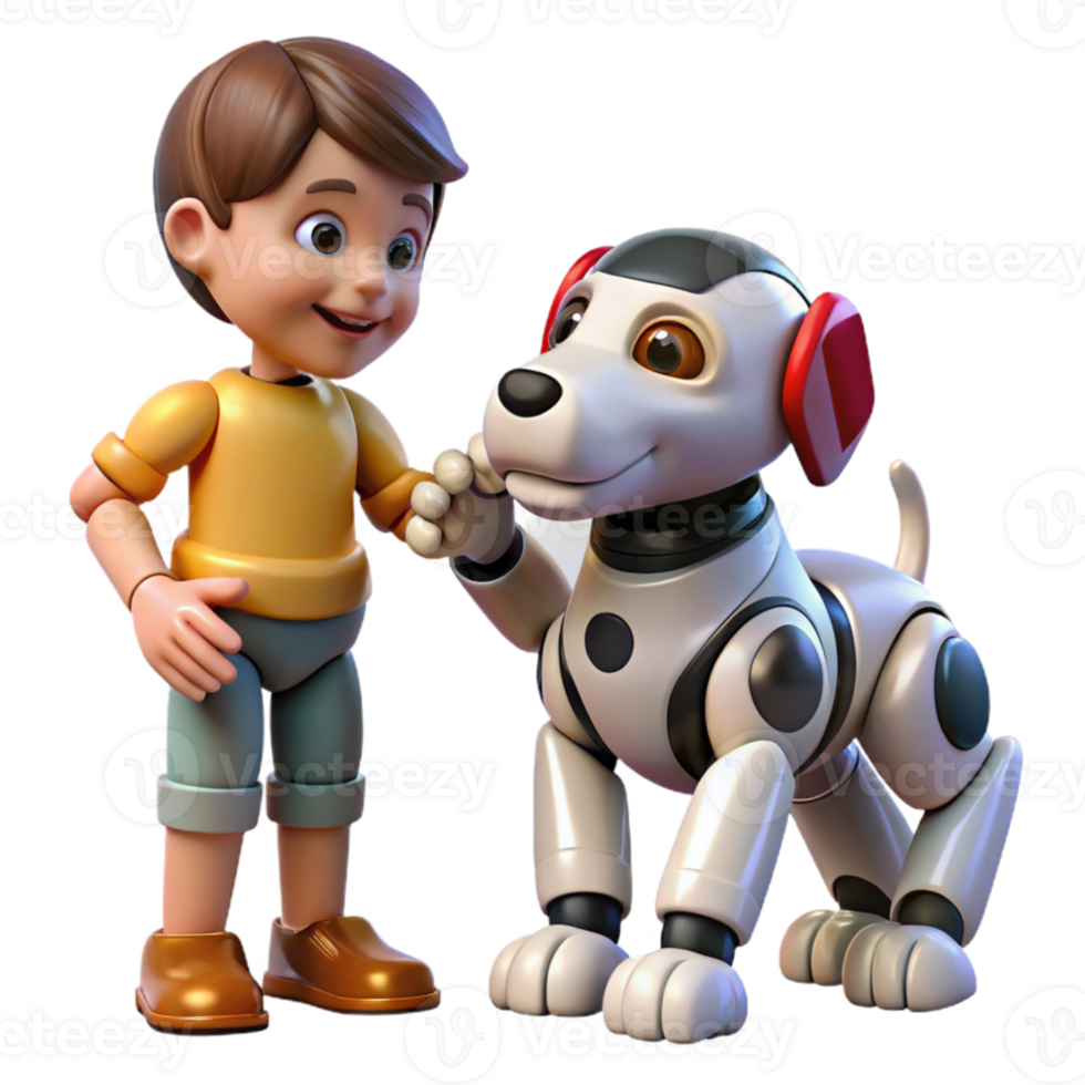 stunning abstract A robotic dog interacting with a child, warm, natural lighting, heartwarming illustration style 4K png