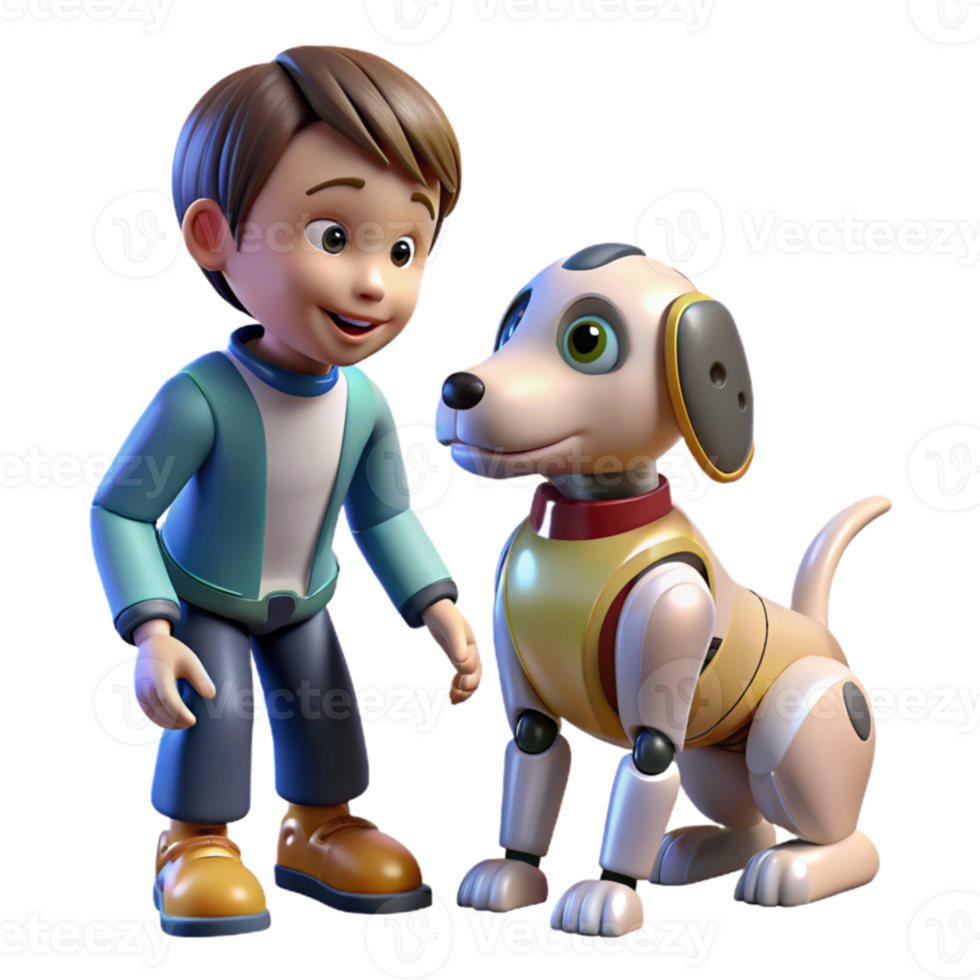 wonderful traditional A robotic dog interacting with a child, warm, natural lighting, heartwarming illustration style authentic png