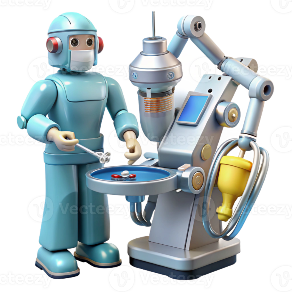 stunning abstract A robotic surgeon performing a complex operation, intricate details on the robot's arms and tools, bright, sterile lighting, medical robotics style genuine png