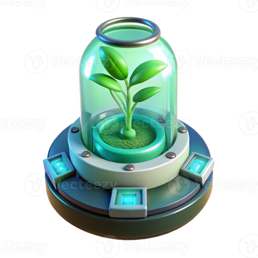 magnificent artistic A bioluminescent plant growing inside a futuristic laboratory, soft green lighting, botanical illustration style authentic png