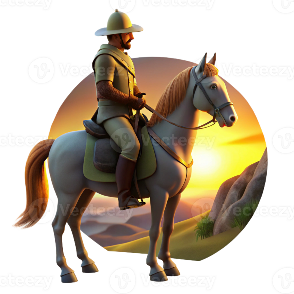 impressive classic A conquistador on horseback surveys a vast landscape, lit by the golden light of dawn. Romantic, painterly style 4K png