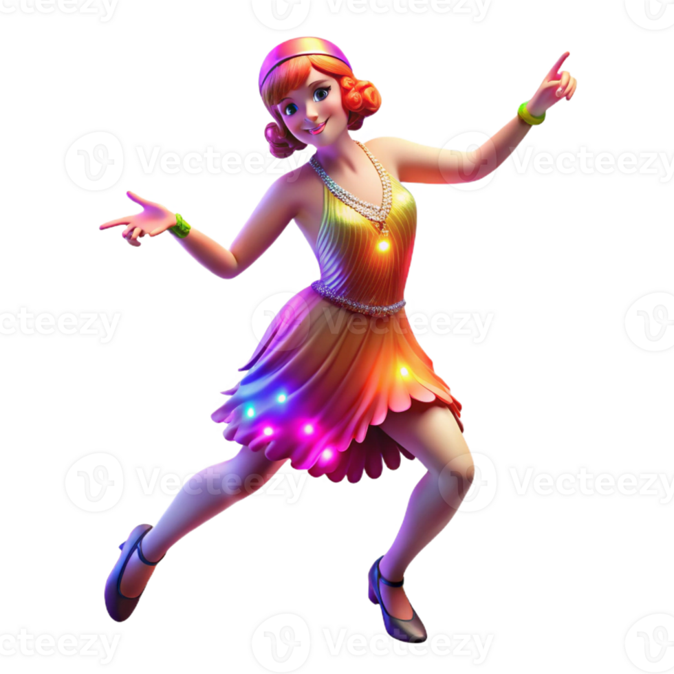 stunning abstract A 1920s flapper dancing the Charleston, illuminated by the colorful lights of a jazz club. Art Deco style, vibrant colors high resolution png