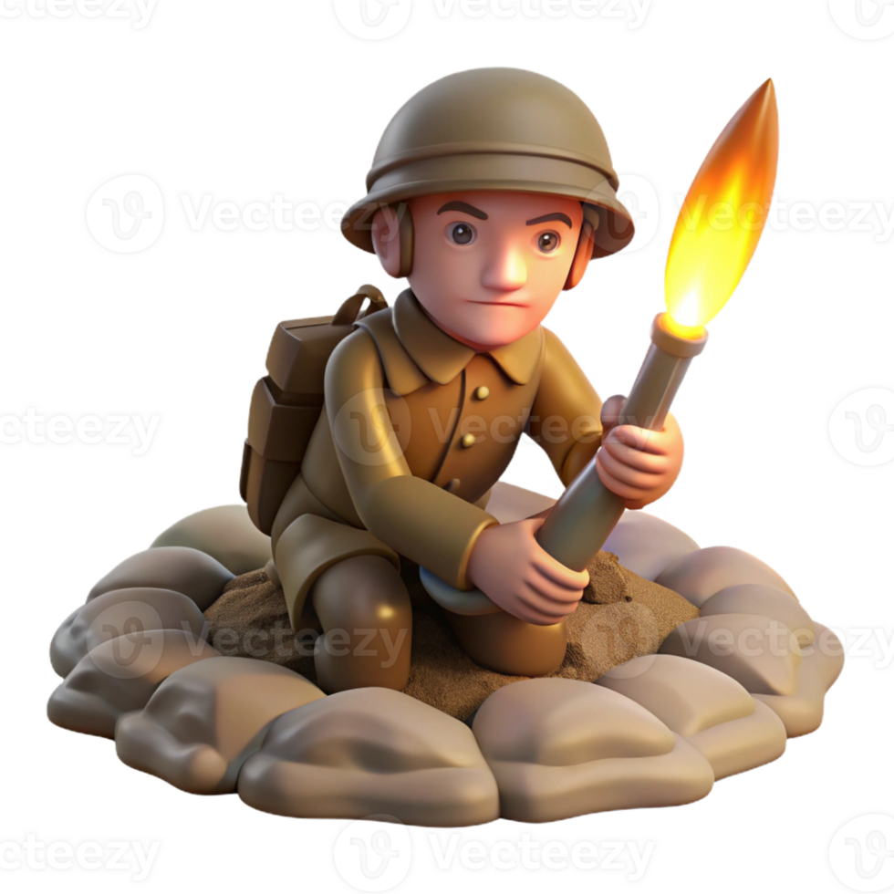 stunning classic A World War I soldier in a trench, lit by the flare of a signal rocket. Somber, realistic style original png