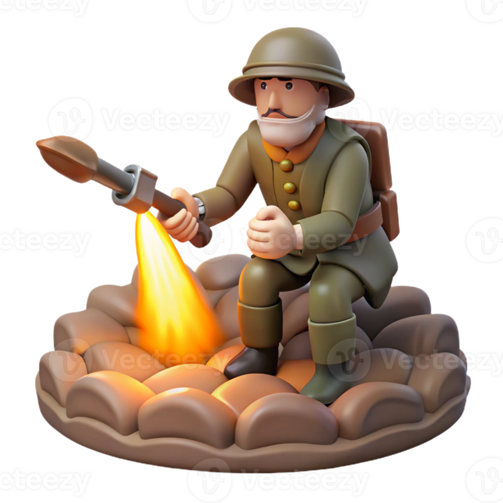 magnificent classic A World War I soldier in a trench, lit by the flare of a signal rocket. Somber, realistic style authentic png