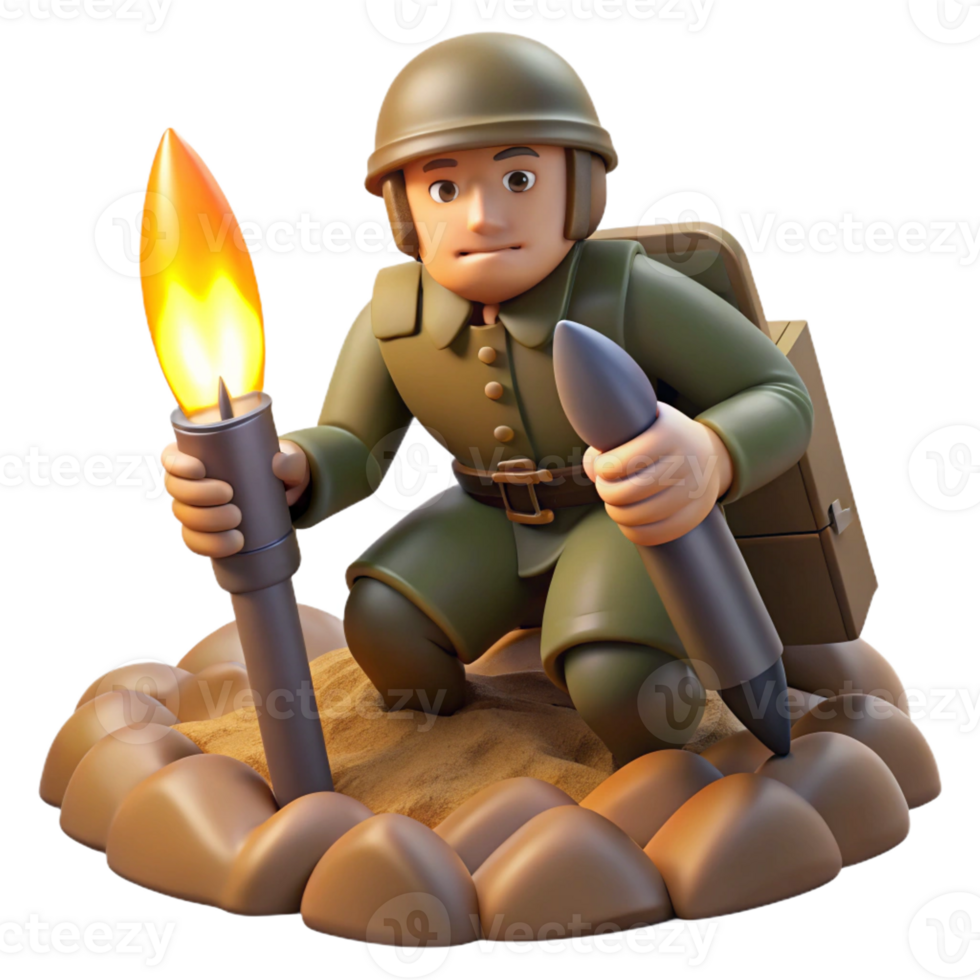 serene modern A World War I soldier in a trench, lit by the flare of a signal rocket. Somber, realistic style authentic png