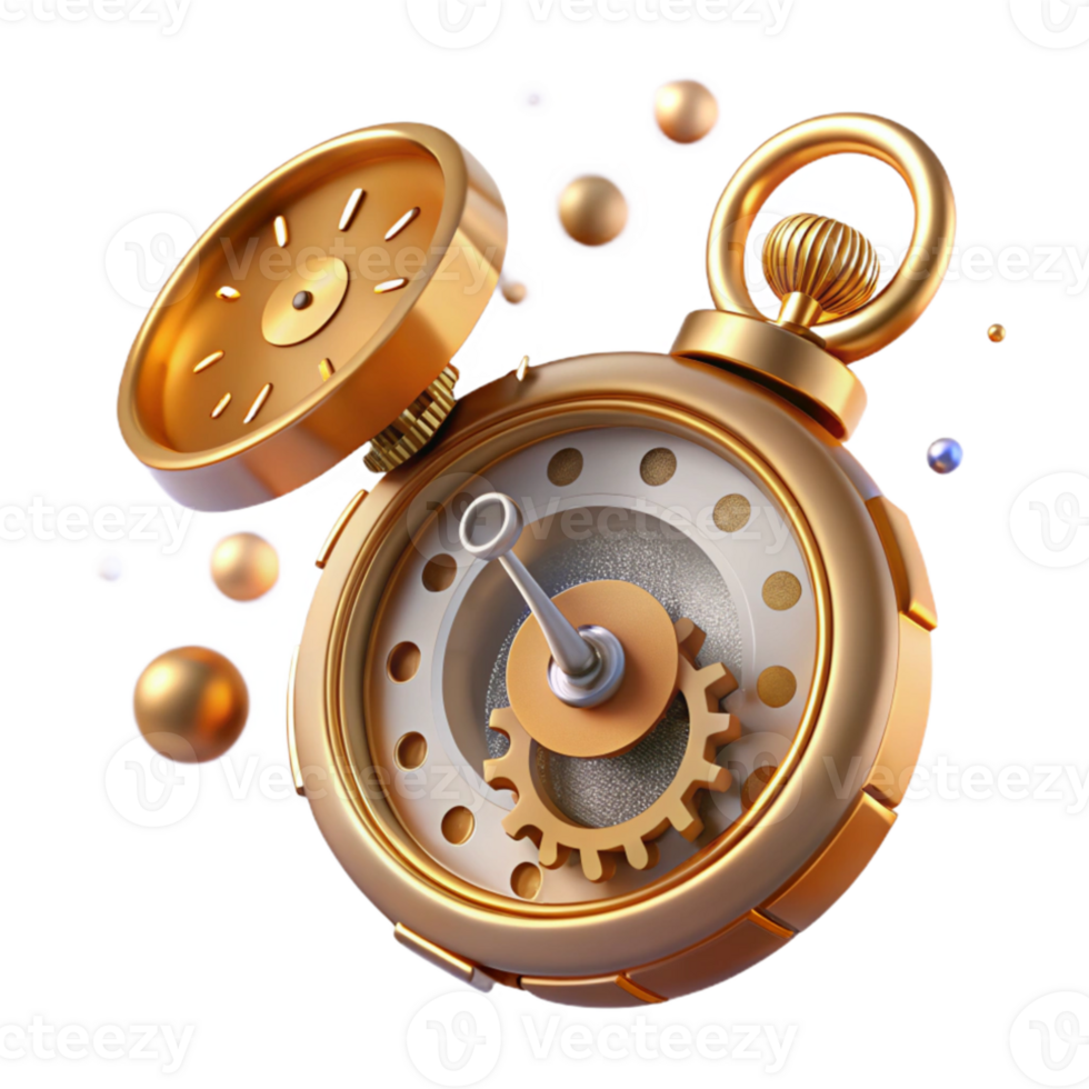 extraordinary contemporary A complex steampunk pocket watch, gears and springs exposed, floating in mid-air, ethereal, soft lighting exclusive png