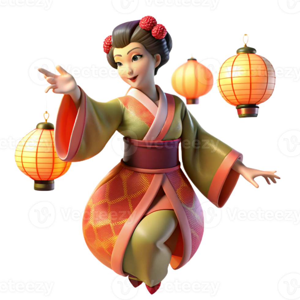elegant abstract A geisha performing a traditional dance, illuminated by paper lanterns. Ukiyo-e style, delicate lines and colors high resolution png