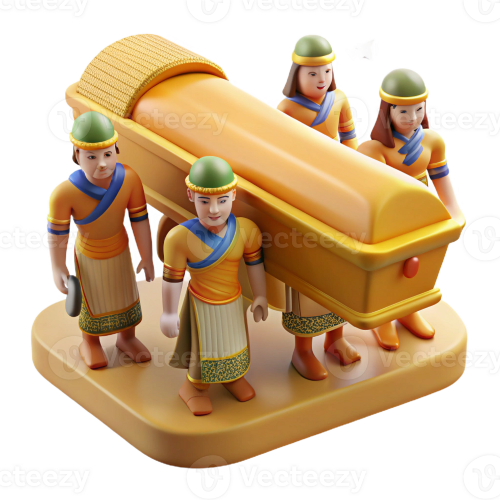 wonderful minimalist A Pharaoh's funeral procession, with mourners carrying his sarcophagus, lit by the harsh desert sun. Ancient Egyptian art style, vibrant colors professional png
